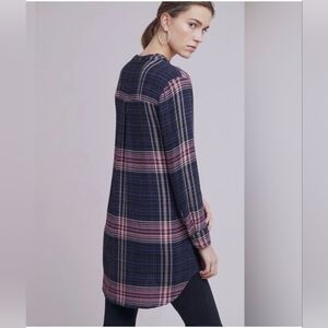 Anthropologie Cloth & Stone Dress Women’s S Flannel Plaid V-Neck Blue Purple